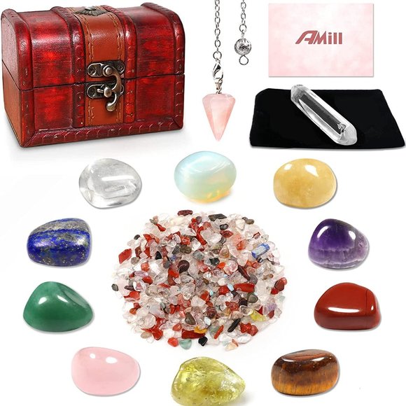 None Other - New 13pcs Natural Crystals and Healing Stones Set, 10pcs Tumbled Stones,